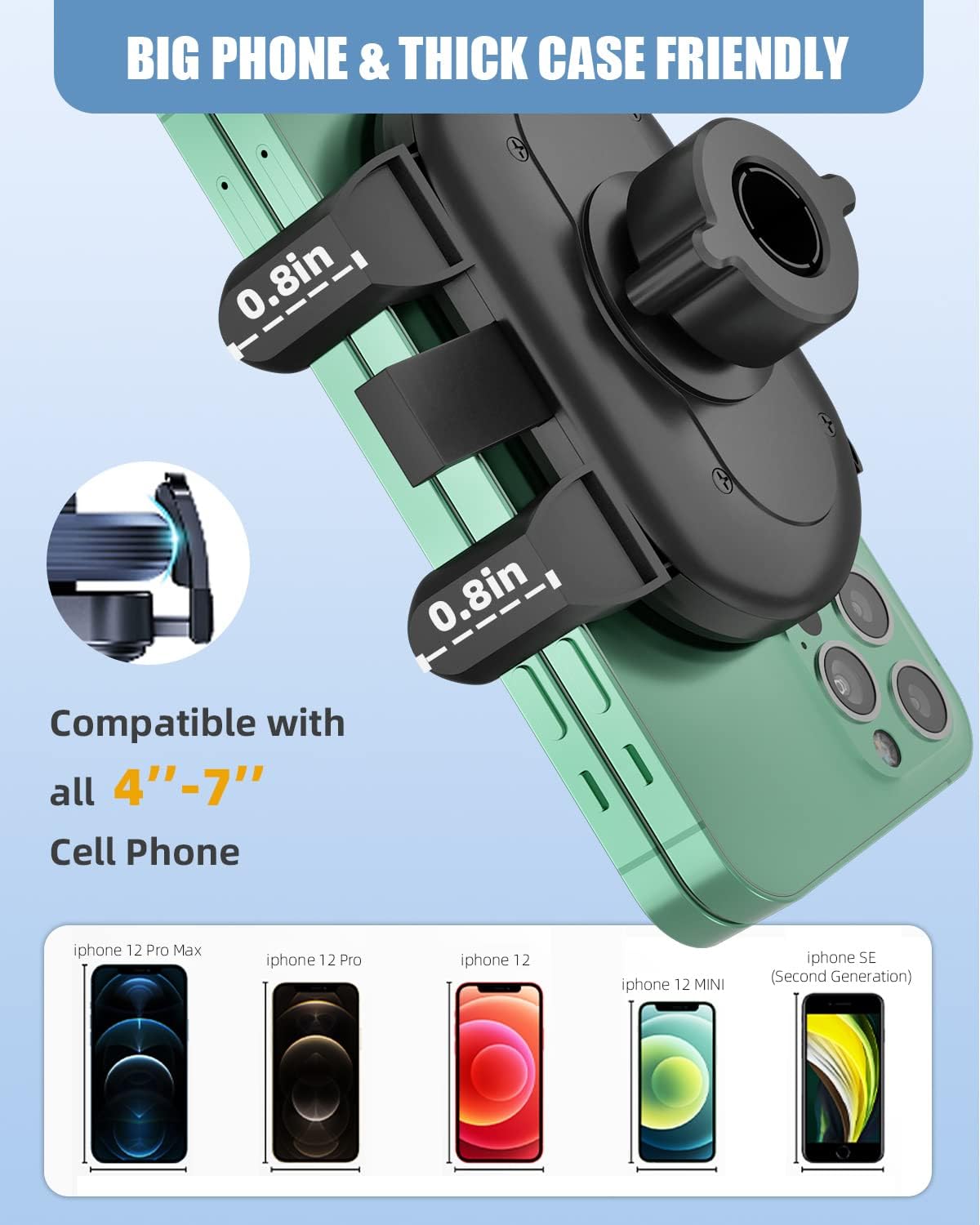 Jocosa Rear View Mirror Phone Holder, 360° Rotatable And Retractable Universal Mount, Cell Car Phone Mount Fit For Iphone Samsung All Phone