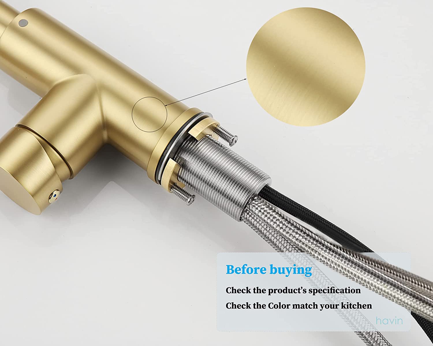 Havin Gold Kitchen Faucet With Pull Down Sprayer, High Arc Stainless Steel Material, With Cupc Ceramic Cartridge,Without Deck Plate,Fit For 1 Hole Kitchen Sink Or Laundry Sink,Brushed Gold,Hv501G