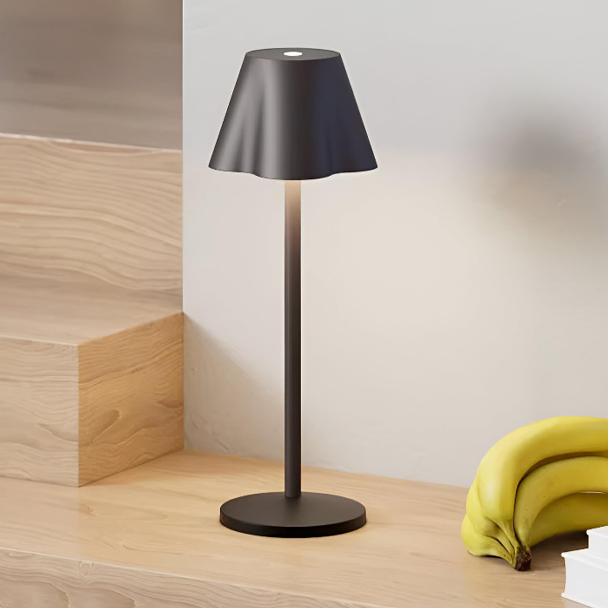 La Luz Lamps 13.5” Cordless Led Table Lamp – Modern Touch Dimmable Light With Usb-C Charging – Rechargeable Battery Powered Lamp For Bedroom, Living Room, Desk, Or Patio (Black)