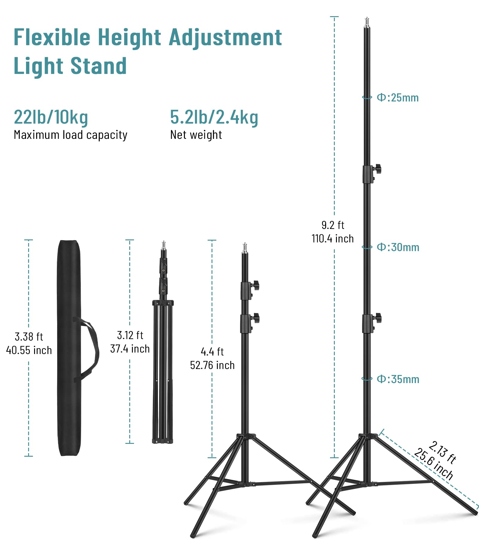 Sdfghj 2 Pack Light Stand & Heavy Duty Aluminum Tripod - 9.2 Ft/110 Inch, Carrying Case, Htc Vive, Led Ring Lights, Speedlight & Flash Compatible