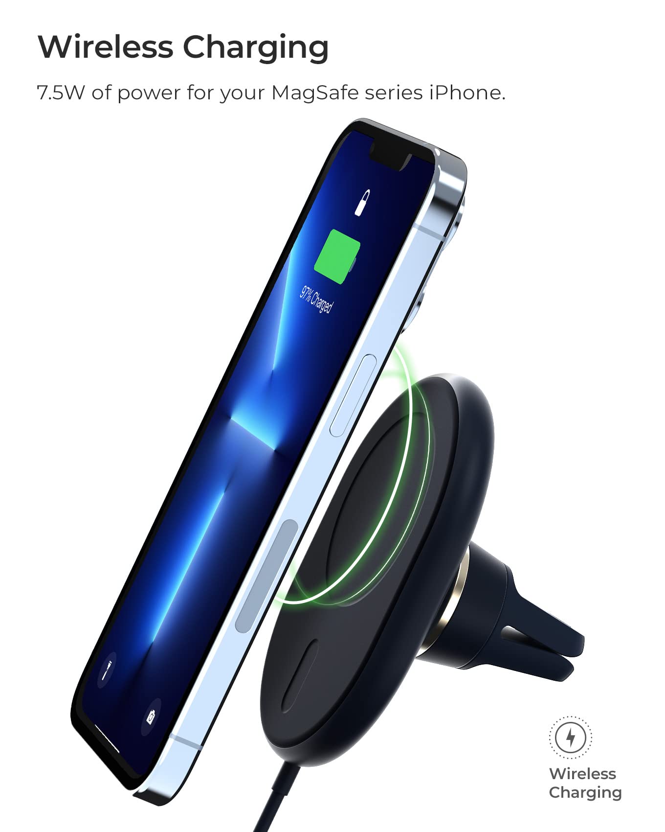 Iottie Velox Magnetic Wireless Charging Air Vent Car Phone Mount. Compatible With Magsafe Iphones Including Iphone 12/13/14/15 Series (Car Charger Included)