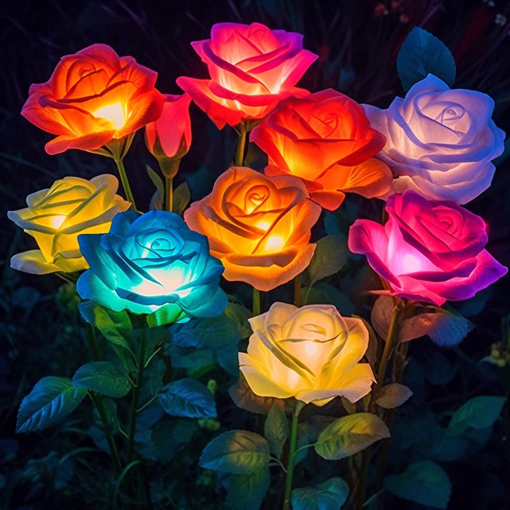 Bomier Solar Lights Outdoor Waterproof For Garden Decor, 4 Pack Solar Garden Lights For Outside, Outdoor Solar Lights For Yard With Solar Flowers Lights, Solar Powered Yard Decorations