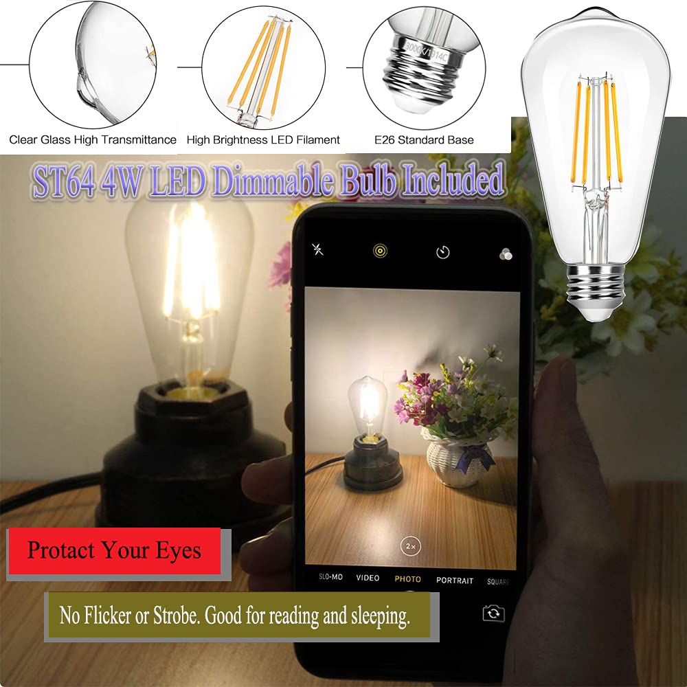 Lovefindahome Vintage Touch Control Table Lamp,Edison 4W Led Dimmable Bulb Included,With 3 Levels Of Brightness,Small Desk Industrial Night Light For Living Room Bedroom,Bronze