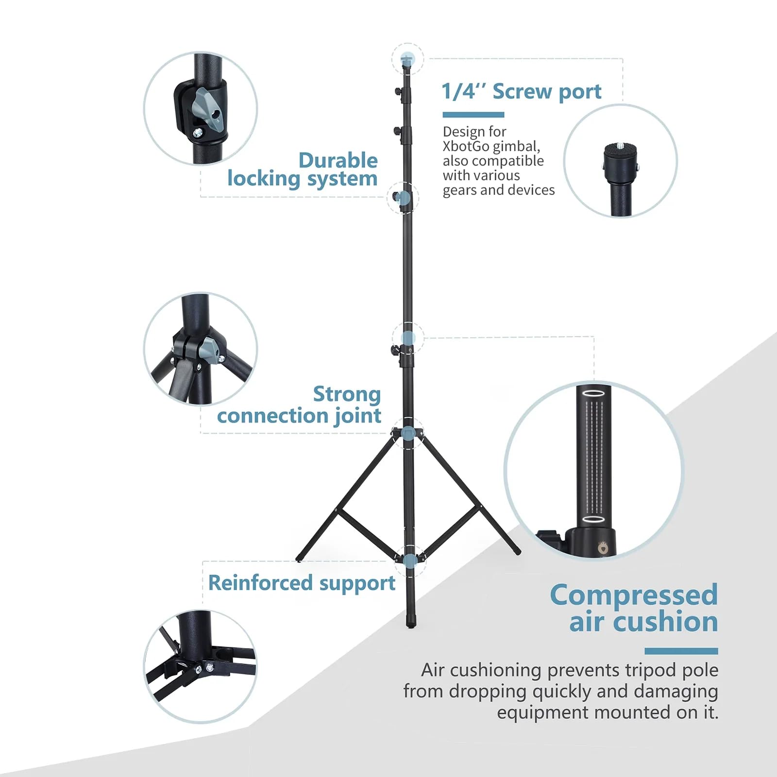 Xbotgo T4 Tripod Set, Alloy Structure, Up To 13 Feet, Professional Storage Bag, Non-Slip Feet Wind Resistant, For Soccer/Basketball Games, Built-In Cushion Pad & 1/4" Screw, Dslr Camera