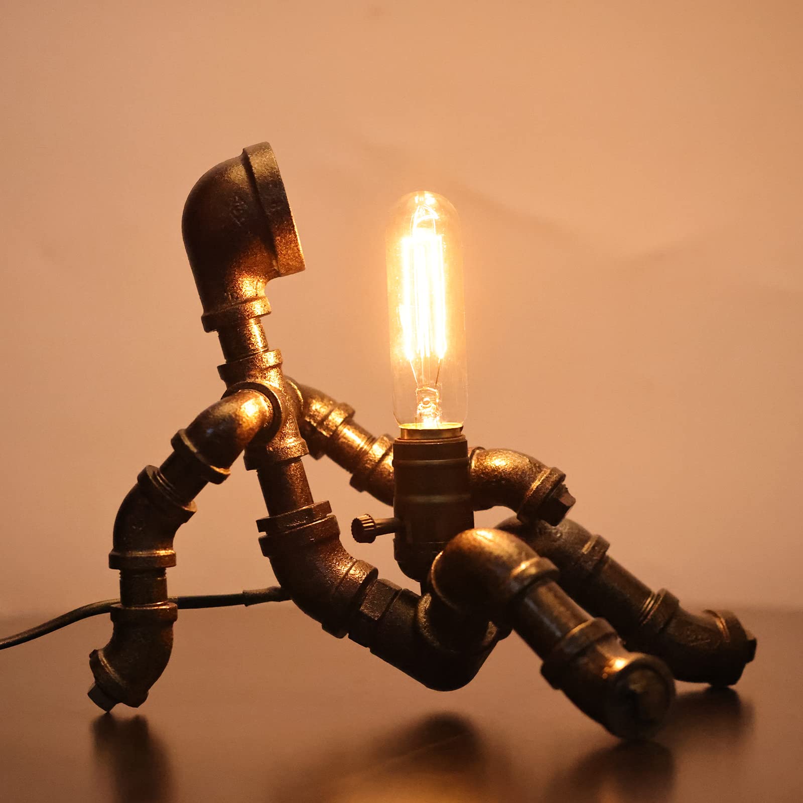 Dovdov Steampunk Table Lamp, Creative Robot Design Industrial Water Pipe Lamp, Retro Decoration Personality Creative Cool Atmosphere Decoration Lovely Lamp (E-Bronze)