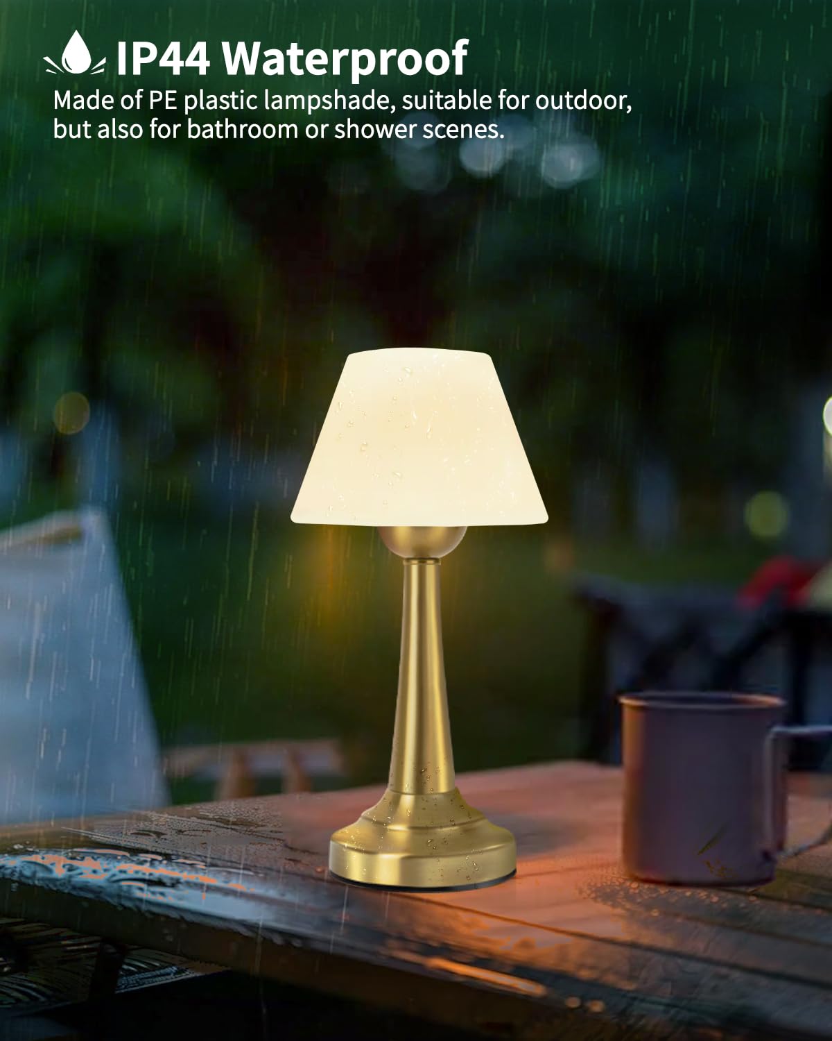 Trrmezy Outdoor Battery Operated Cordless Table Lamp Waterproof, Shower Lamp Rechargeable, Touch Dimmable Nightstand Lights For Bedroom School Patio Livingroom Decor