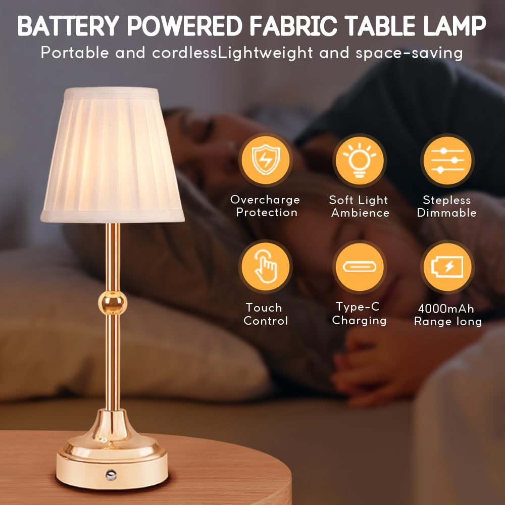 Ejfoiej Portable Led Table Lamp, 3-Levels Brightness Metal Desk Lamp, 3 Color Touch Control Rechargeable Lamp, Night Light, Bedside Lamp,Dining Room Lamp(Gold), Jdd-001
