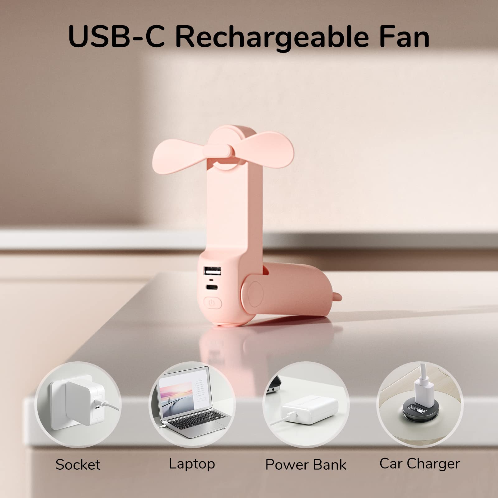 JISULIFE Handheld Mini Fan, 3 IN 1 USB Rechargeable Portable Fan [12-19 Working Hours] with Power Bank, Flashlight, Pocket Design for Travel/Summer/Concerts