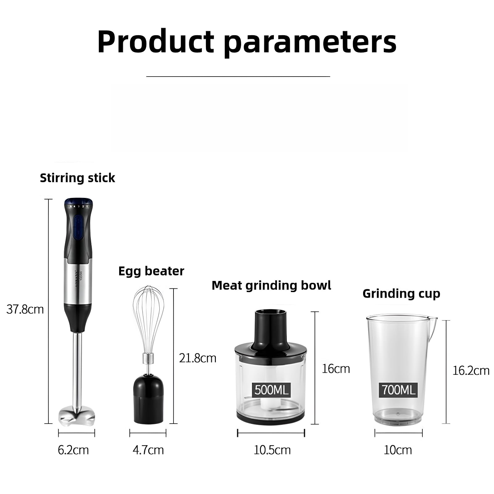 Kimiquatyz 4-In-1 Copper Motor Stainless Steel Blade Immersion Blender Handheld,1000W 5 Speed Stand Mixer,700Ml Beaker,500Ml Food Processor, Egg Beater, Baby Food Maker, Meat Grinder