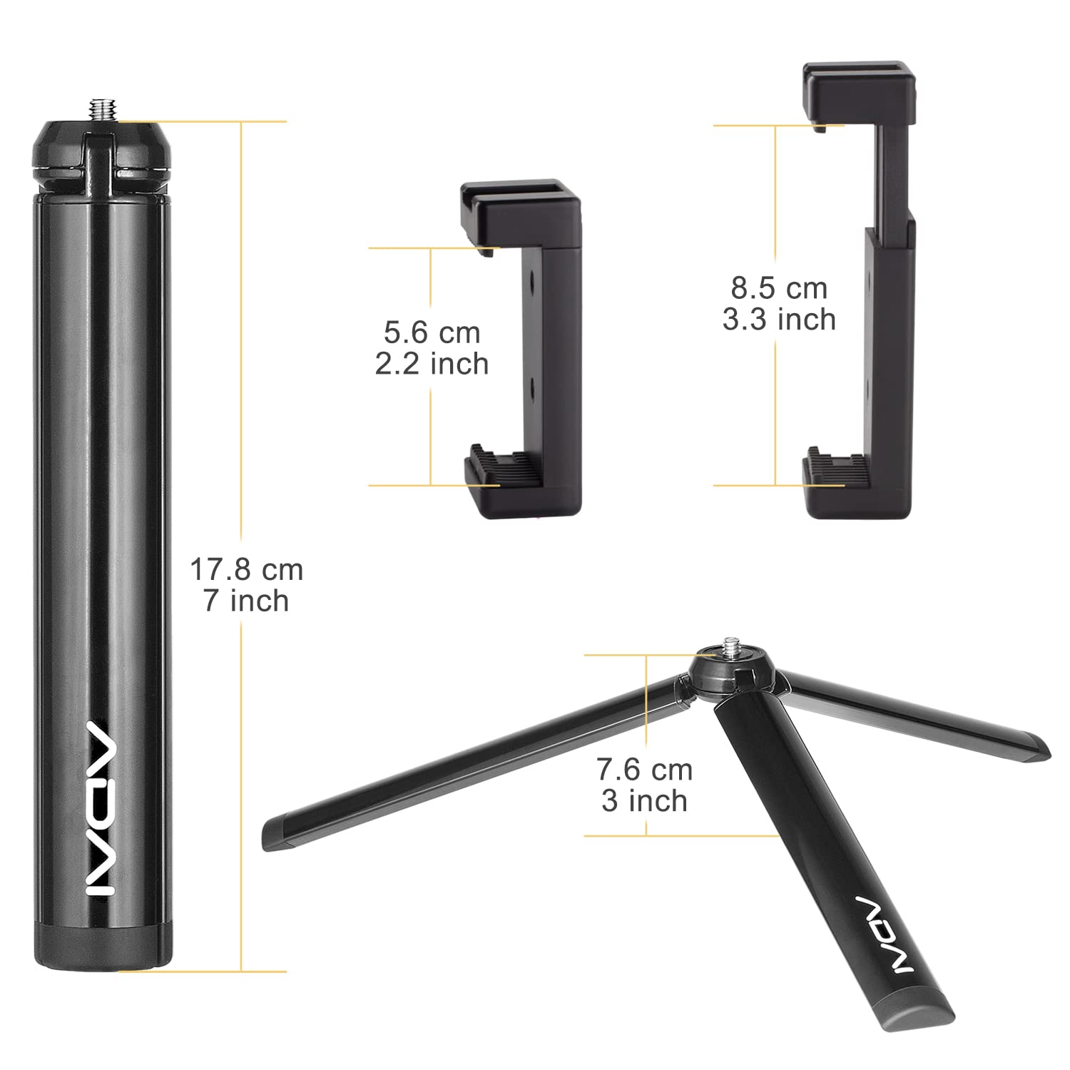 Adai Mini Tripod Selfie Tripod Desktop Phone Stand Set Top With 1/4 Inches Screw And Phone Clamp Compact Tripod For Smooth 4,Osmo Mobile,Vimble 2,Gimbal Handle Grip Stabilizer And All Cameras