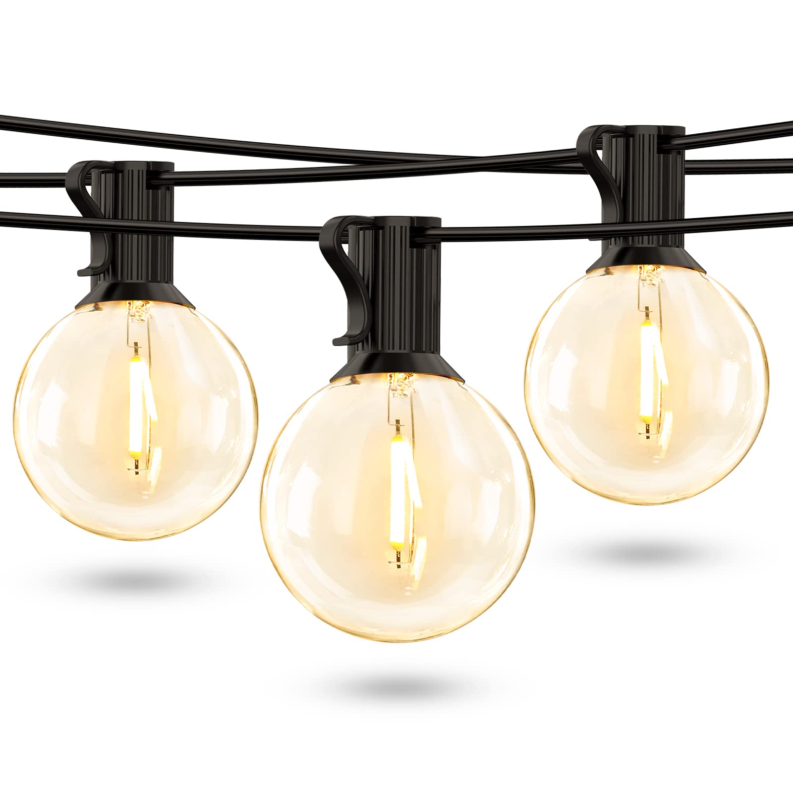 Lepro Bundle - 2 Pack Solar Flood Light 3 Adjustable Heads & 50 Ft Outdoor String Lights 25 Led G40 Edison Bulbs String Lights