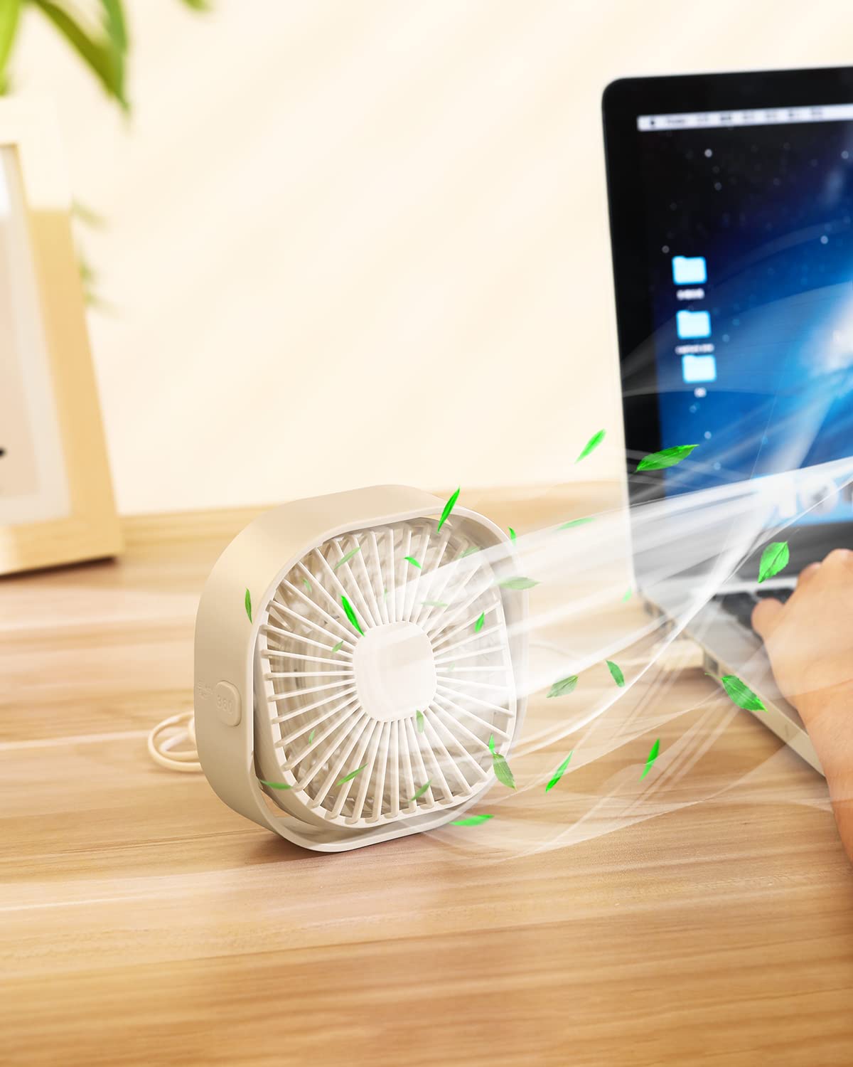 Rjvw 4 Inch Small Usb Desk Fan, 3-Speed Portable & 360°Rotatable Mini Cooling Fan, Usb-Powered