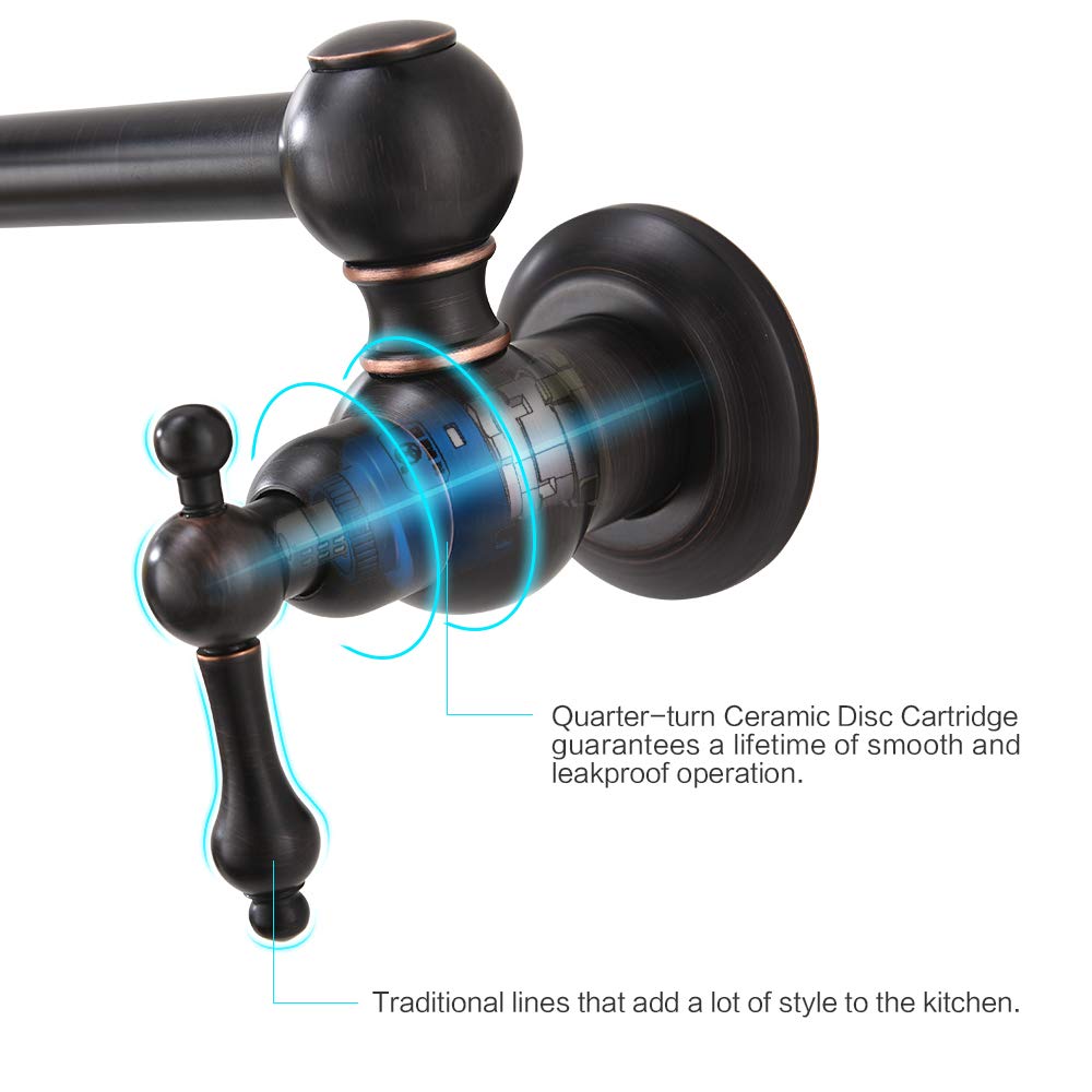 Bokaiya Pot Filler Oil Rubbed Bronze Stainless Steel Wall Mount Kitchen Faucet Commercial Pot Filler Faucet Folding Stretchable Double Joint 2 Handles Kitchen Sink Faucetilling Faucet