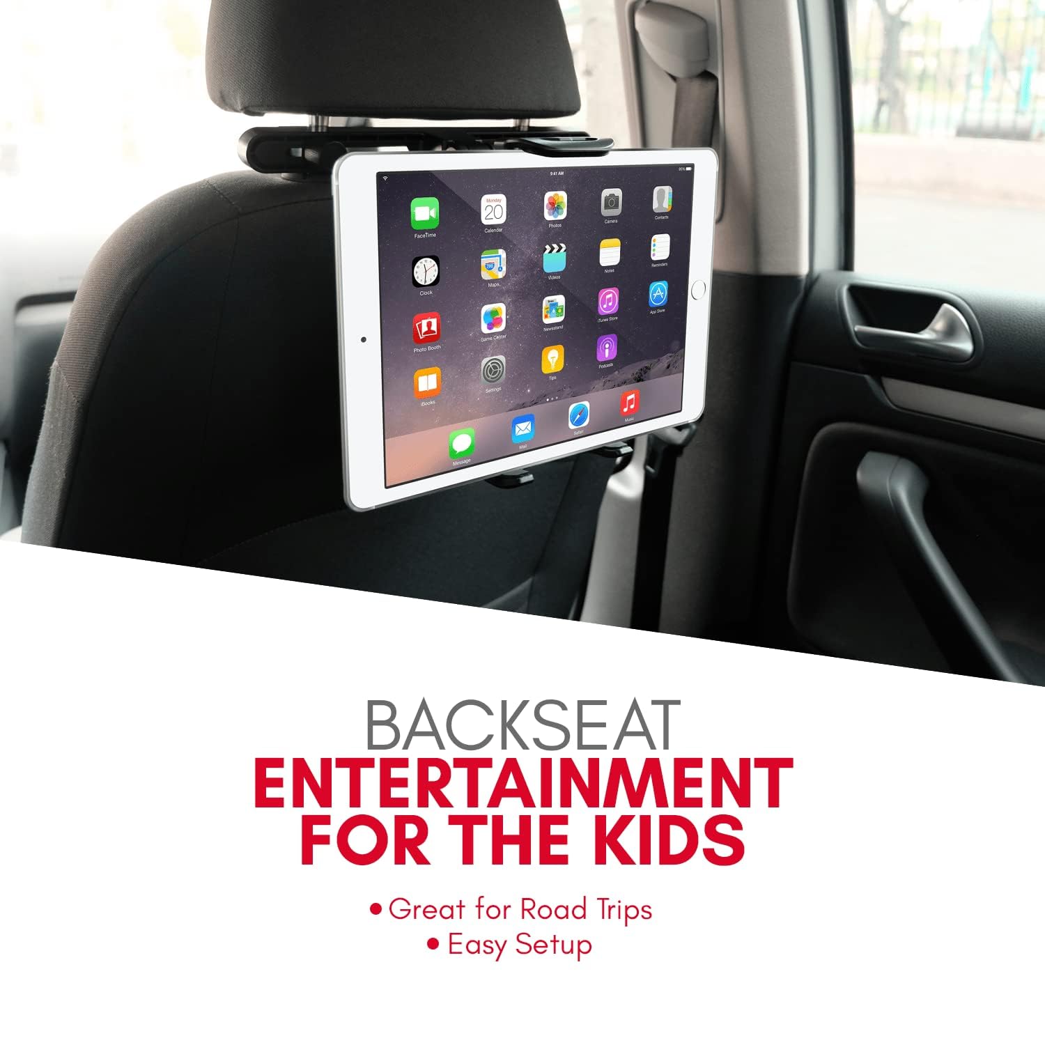 Macally Tablet Holder For Car Headrest  Ipad Backseat Mount For Kids  Fits 4.7-11" Devices  Perfect For Long Car Trips