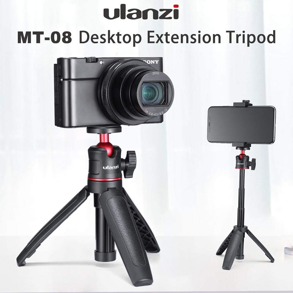 Ulanzi Mt-08 Extension Rod Tripod Mini Selfie Stick Tripod Stand Handle Grip For Iphone 11 Pro Max Samsung Camera Sony Canon Nikon Vlogging Smartphone Mobile Phone Black/Red
