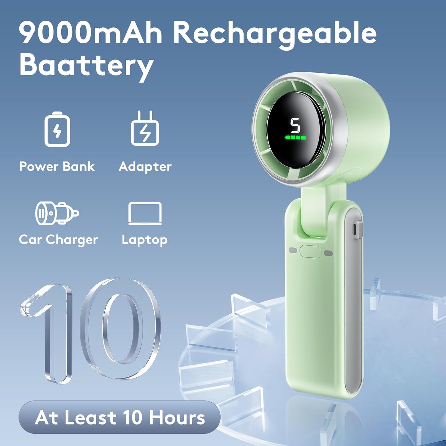 Portable Handheld Mini Fan, Foldable Powerful Winds Turbo Fan, 9000Mah Battery & 50000Rpm Speed, Usb