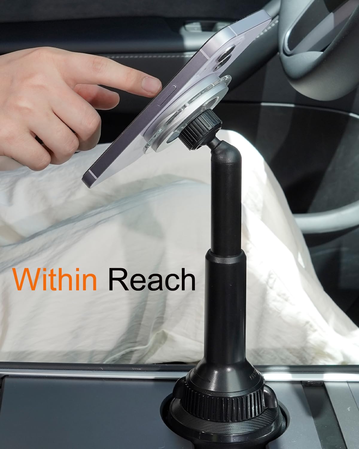 Oqtiq Phone Cup Holder For Car Mount Compatible With Magsafe, Quick Extension Long Arm And 360° Rotation - Stable & Secure For Iphone 12-16 Series