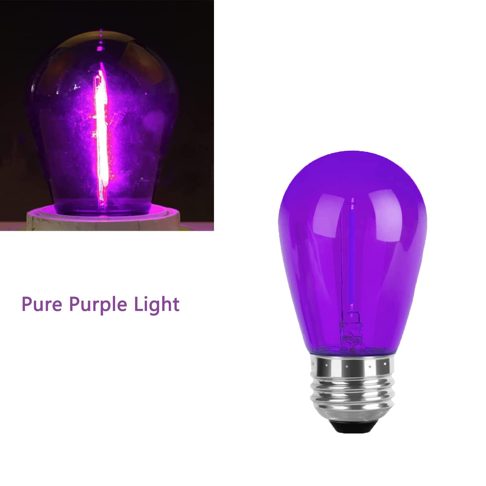 Juzizjmefod S14 Purple Replacement Light Bulbs 1W Led String Light Bulb Plastic Shatterproof Waterproof Decorative Purple Filament Halloween Bulbs E26 Base For Indoor Outdoor Patio Home,15 Pack