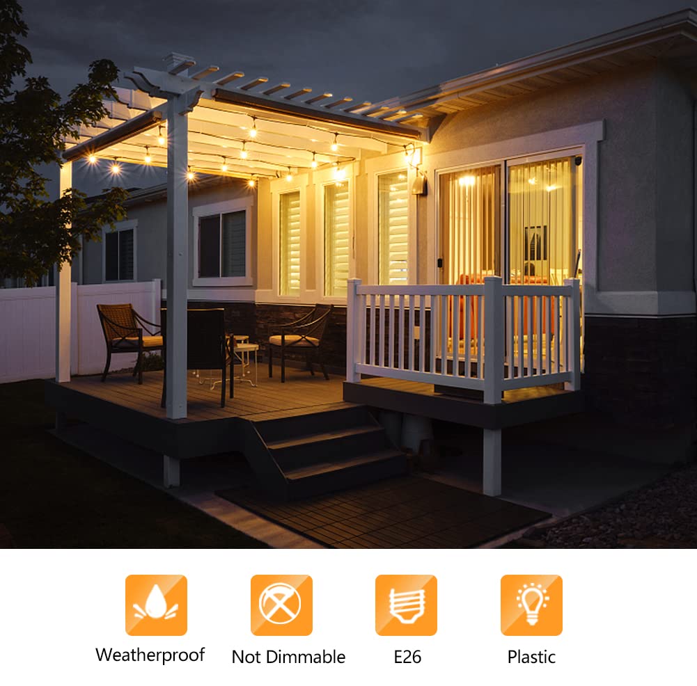 Ceinbota Ceinbota Shatterproof&Waterproof S14 String Light Bulbs,S14 Led Bulbs, Patio Lights Outdoor Waterproof Replacement Bulbs,Cri90,Warm White,120V,2200K,70Lm,E26 Base(15Pack)