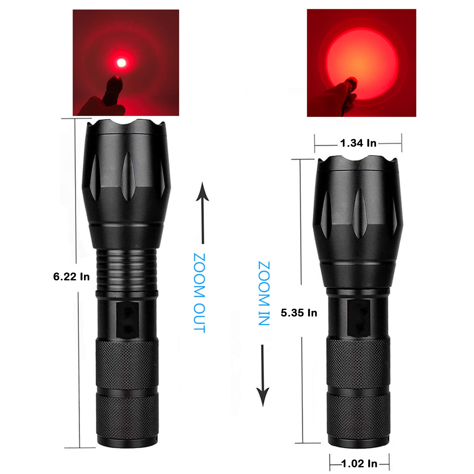 Souyos  Red Flashlight Powerful White & Red Light, Zoom Feature, Compact Waterproof Red Led Torch Perfect For Hunting,Camping,Astronomy, 2 Pack