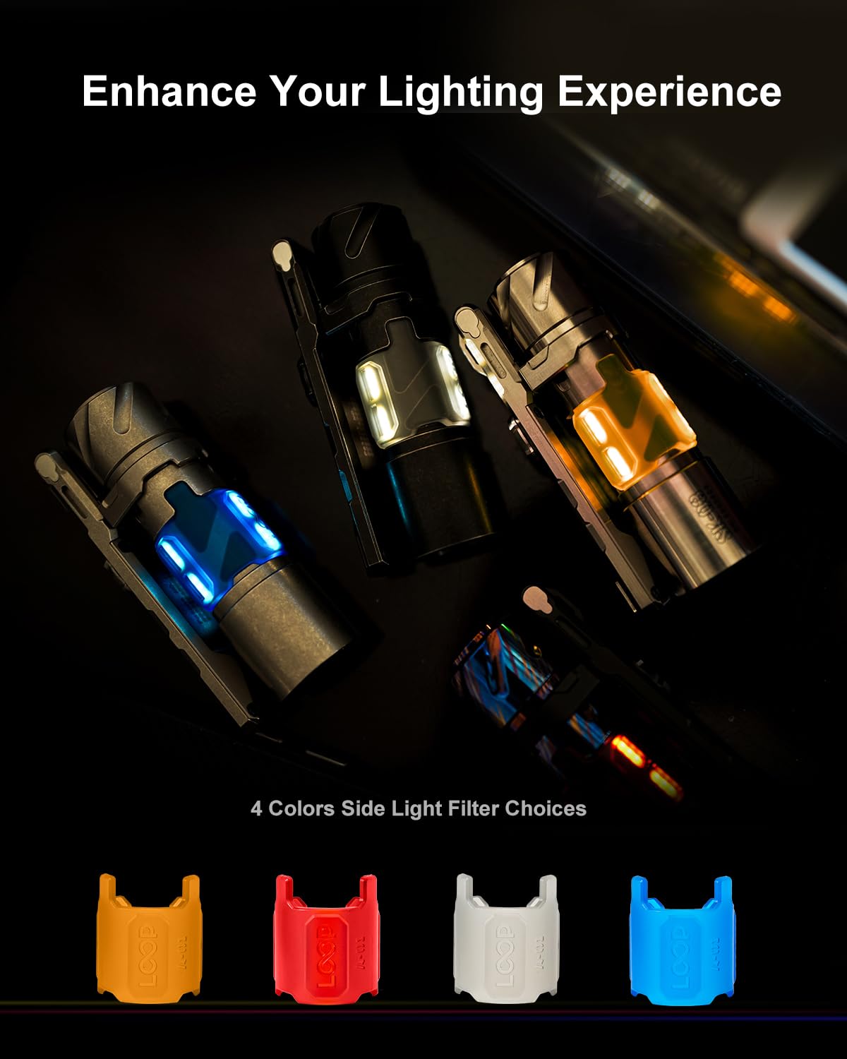 Loop Gear Sk03 Edc Flashligh, Aa Rechargeable Led Flashlight Battery Powered, Side Light With Diy Diffusers, 1000 High Lumens, 10 Light Modes, Ip65 Waterproof, Super Bright Flashlight For Camping