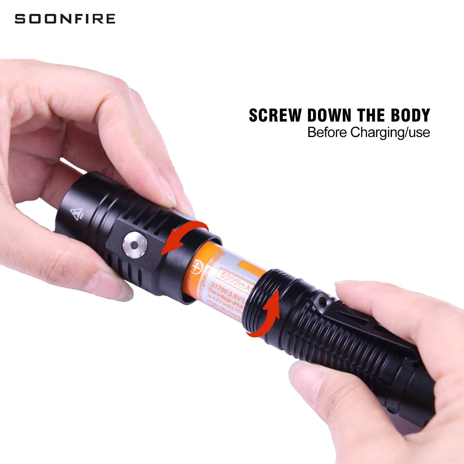 Soonfire E15 2000 Lumens Led Super Bright Flashlight, Compact High Lumens Light, Powered By Pre-Installed Rechargeable Battery For Emergency, Edc And Searching