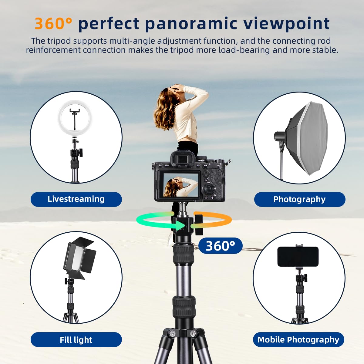 Fanaue Lt-01 Aluminum Photography Light Stand Tripod Stand Height Adjustable From 32-74", Heavy Duty Photography Tripod With 1/4" & 3/8" Screw Adapter, Portable Photo Video Tripod Stand Max Load 5Kg