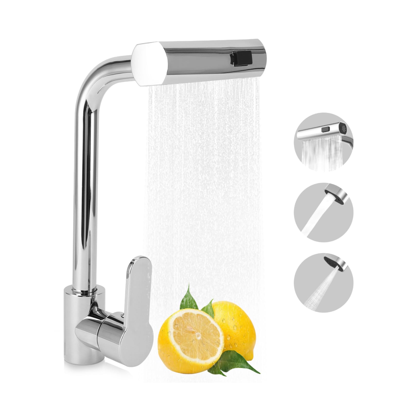 Cocoarm 3 In 1 Function Kitchen Sink Faucet, Stainless Steel 360 Degree Rotation Waterfall Modern Faucet For Kitchen Sink, Bar, Laundry (Silver)
