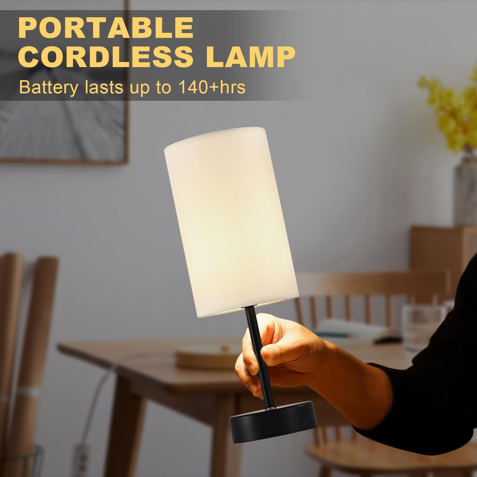 Oofaybill Cordless Table Lamp, Built-In 5000Mah Rechargeable Table Lamp Cordless, 3-Level Brightness Battery Powered Lamp, Wireless Lamp With Memory Function For Dining Room, Bedroom (Black 01)