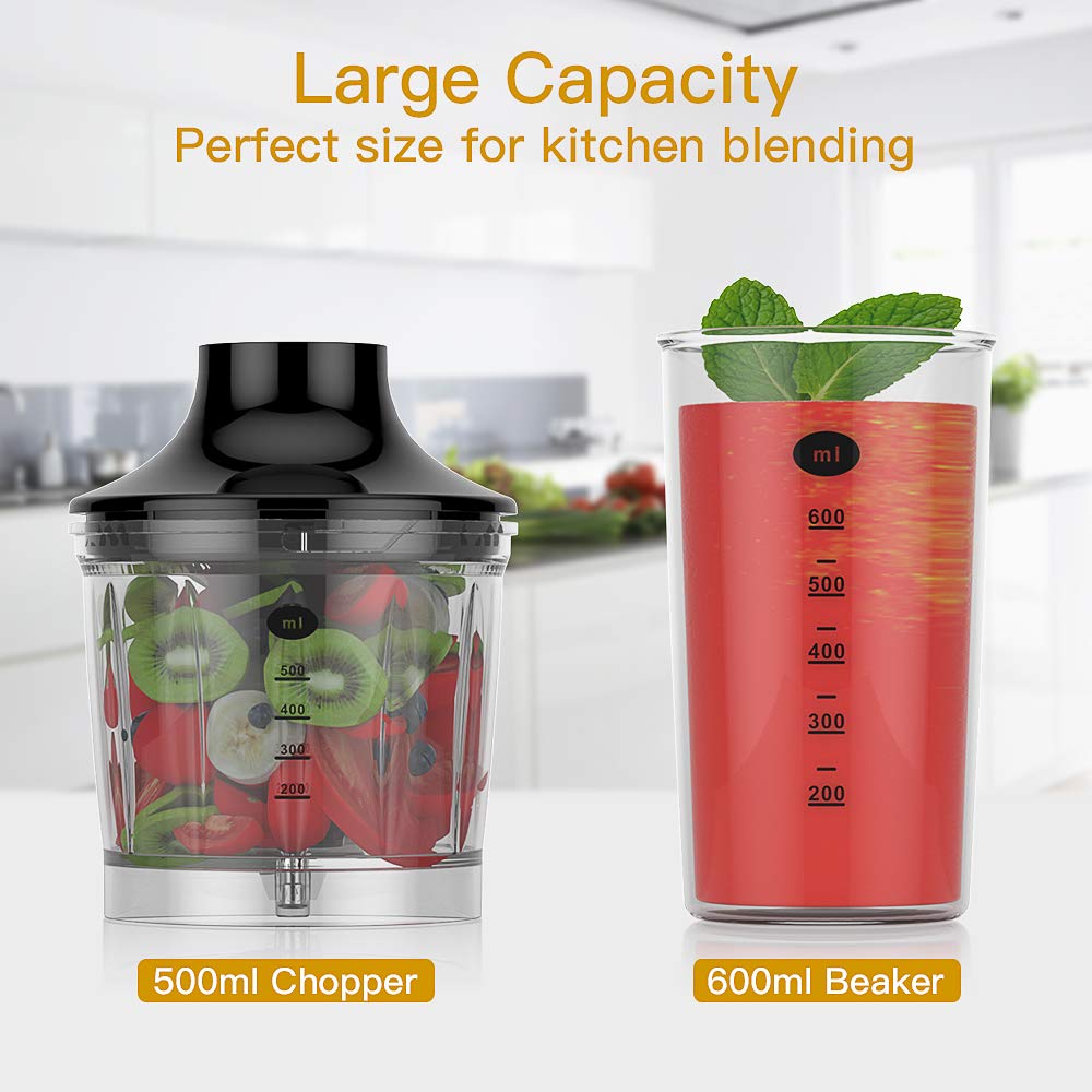 Chinya Immersion Hand Blender, Powerful 4-In-1 Hand Blender,Electric Food Blender With 16Oz Food Chopper, 20Oz San Beaker And Ballon Whisk, Bpa- Hand Mixer Set