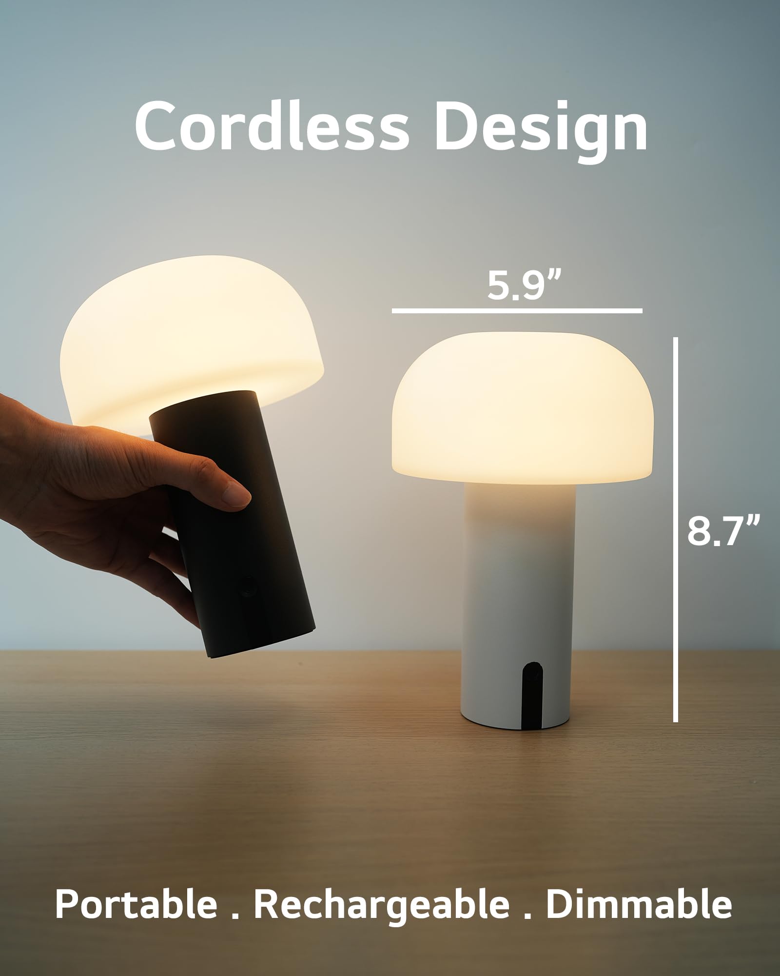 Ilovinit Outdoor Mushroom Table Lamp Rechargeable, Cordless Lamps For Patio Waterproof, Portable Battery Operated Lamp With Usb Charging, Touch Dimming Night Light For Home/Porch/Restaurant (Black)