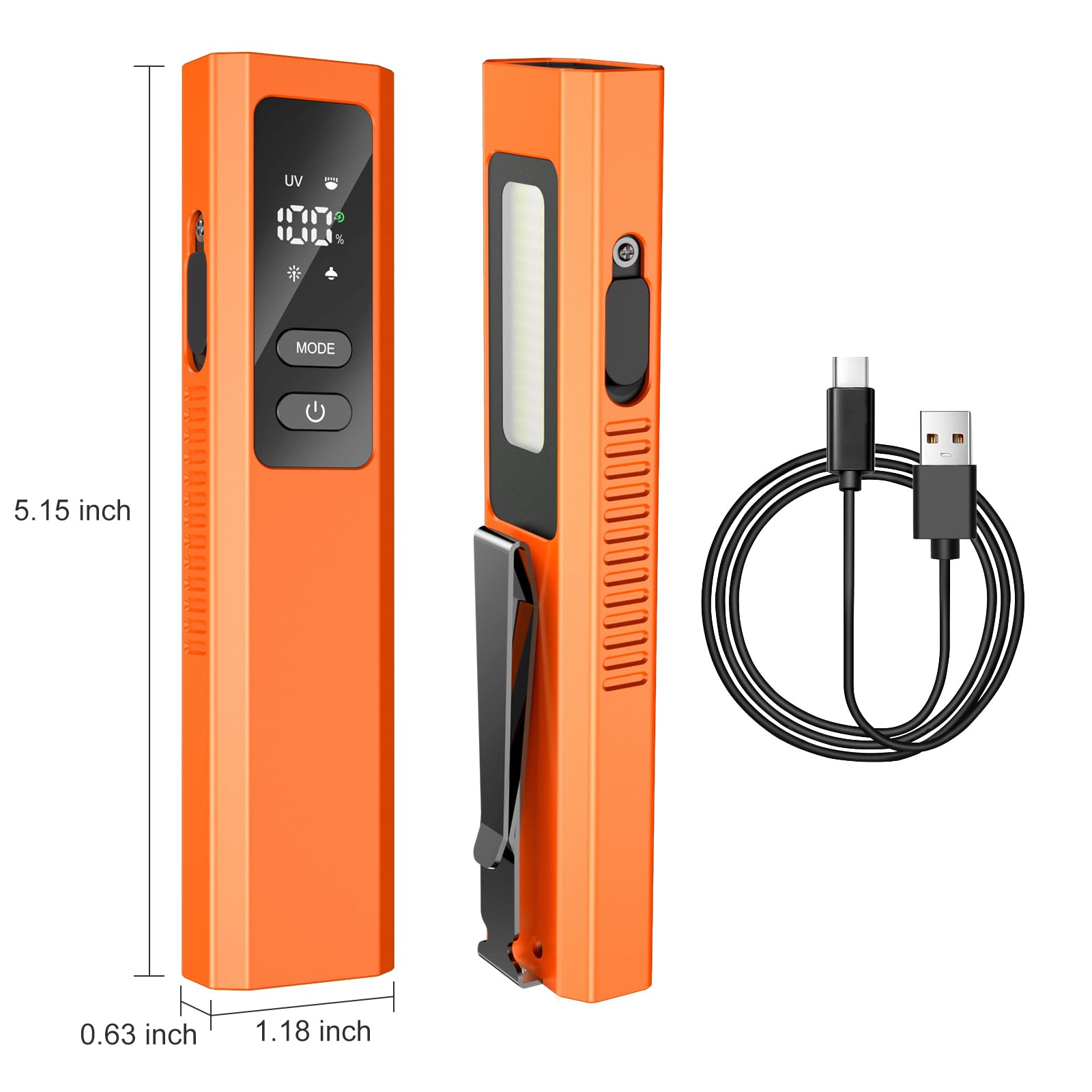 Weteamnoi Pro Edc Flashlight Flat With Green Beam, Uv Light And White Light Led Combo, Ipx4, Portable Pocket Flash Lights With Magnet For Outdoors Camping And Travel (Orange)