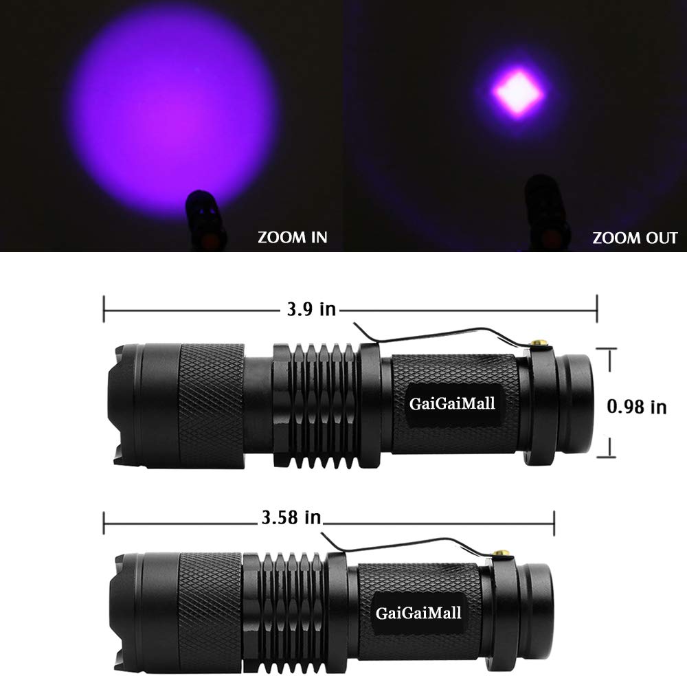 Gaigaimall 4 Colors Flashlights Including Red Green Blue Black Light Flashlight, 3 Mode Zoomable Led Hunting Torch, 4 Pack
