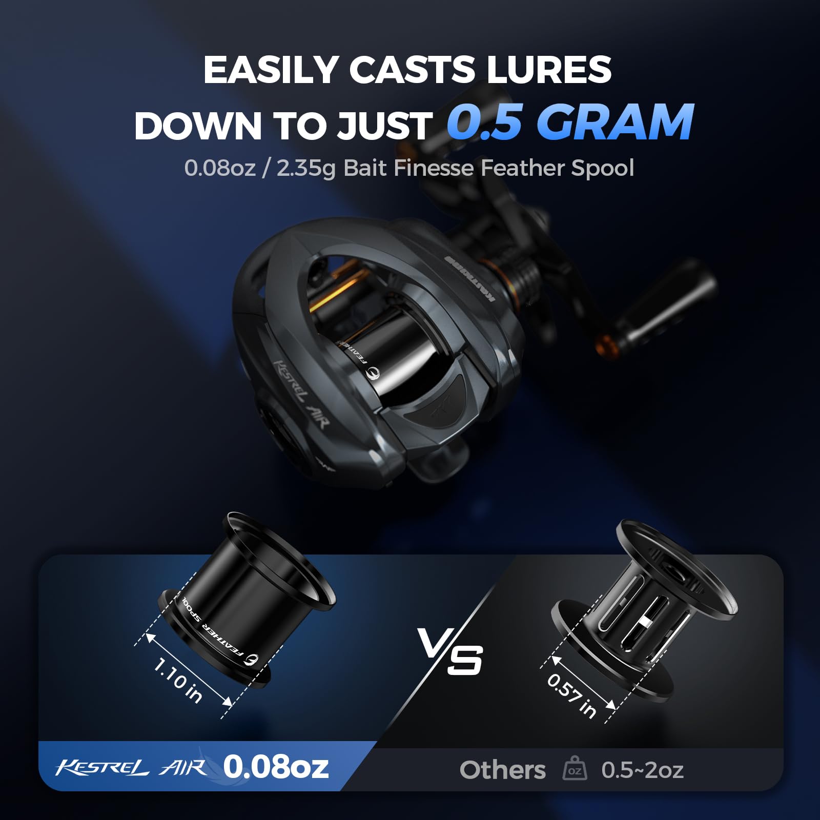 Kastking Kestrel Air Micro Finesse Casting Reel, Ultralight Baitcasting Fishing Reel, Easily Casts Lures Down To 0.5 Gram, Backlash Prevention Brake, 7.6:1 Gear Ratio, 2+9+1 Ball Bearings