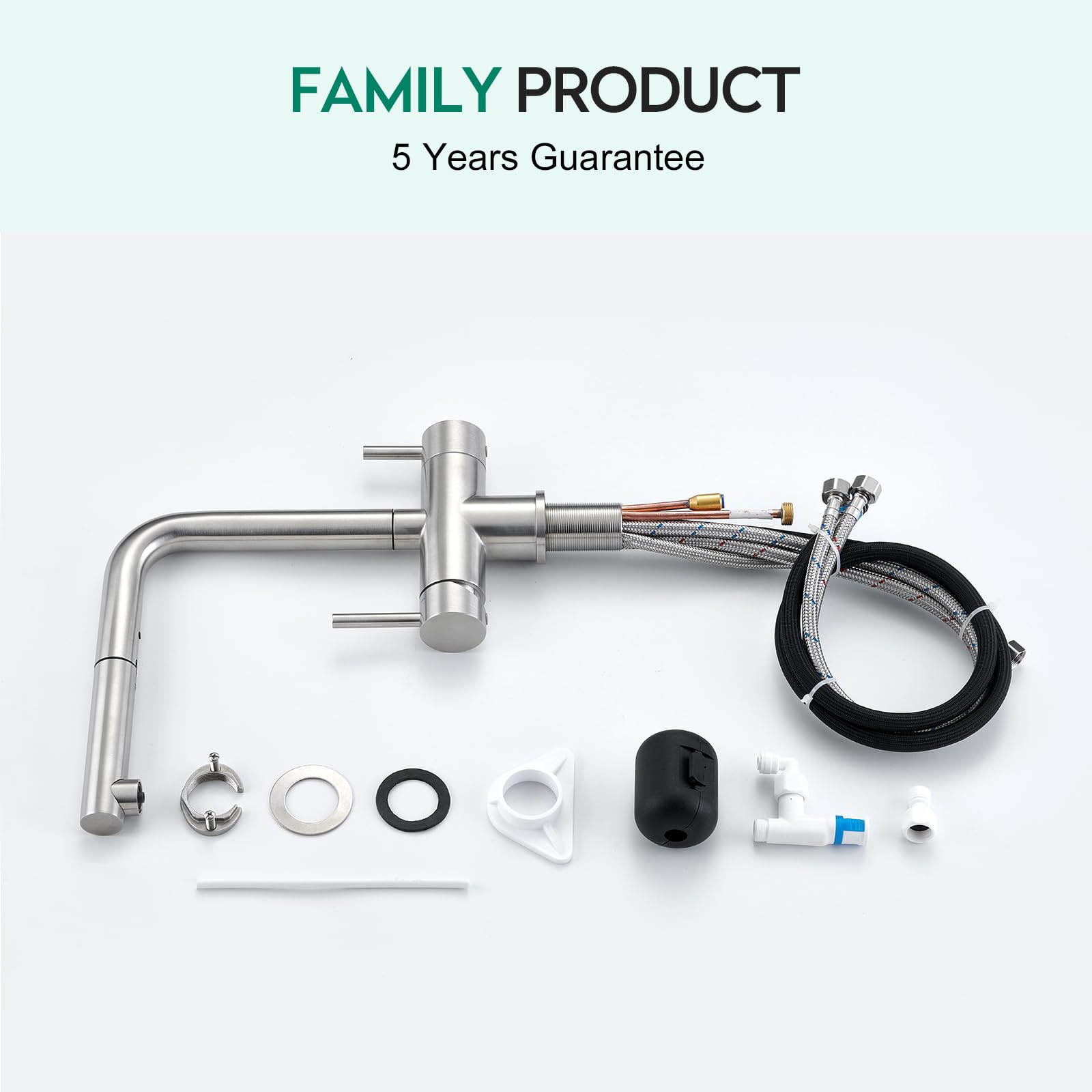 Crea 3 Way Kitchen Faucet With Pull Down Sprayer & Water Filter Built-In,Drinking Water Faucet For Kitchen Sink Purifier Water Filter,2 Handles Bar Faucet 1 Hole Brushed Nickel Stainless Steel