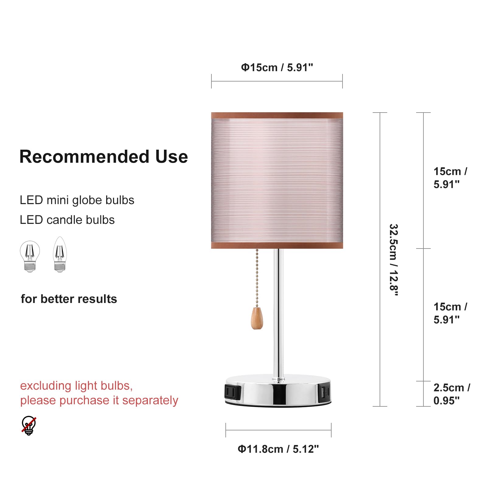 Dawalight Led E26 Table Lamp With Pull Chain, Modern Desk Lamp, Minimalist Office Lamp For Bedside, Bedroom Lamps With Usb, Lamps For Nightstands Funky, Living Room, Home Office, Chrome