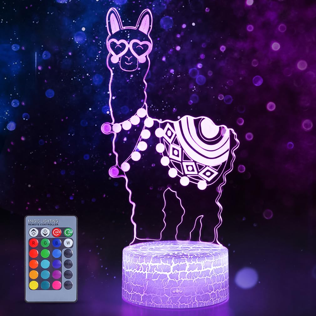 Whatook Alpaca Llama 3D Optical Illusion Lamp,16 Colors Change With Remote & Touch Control, Llama Night Light For Kids Bedroom Home Office Decor, Lama For Girls Boys Birthday Alpaca Lovers