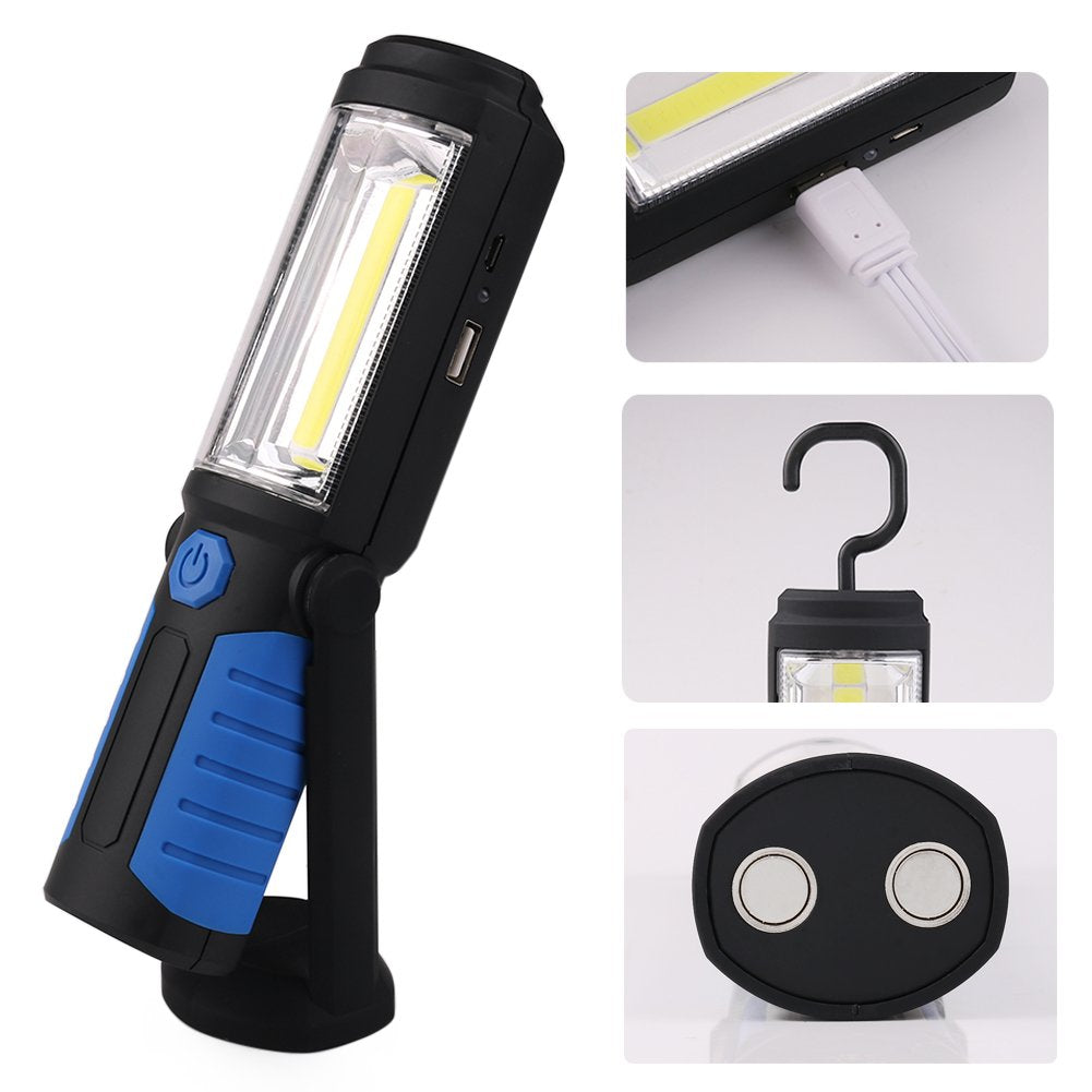Sourcebuy Led Work Light With Magnetic Base Rechargeable Handheld Flashlight Led Torches Lamp Cob Cordless Inspection Lamp 2200Mah Battery For Outdoor Camping Hiking Garage Emergencies With Hanging Hook