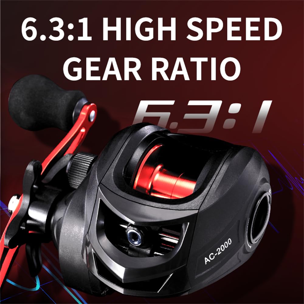 J-Barzillai Rooblinos Ac Baitcasting Fishing Reel Lightweight Aluminum Spool Fishing Reel 17.6Lbs Max Drag Magnetic Braking System 6.3:1 High-Speed Gear Ratio Saltwater Freshwater Baitcaster Reel
