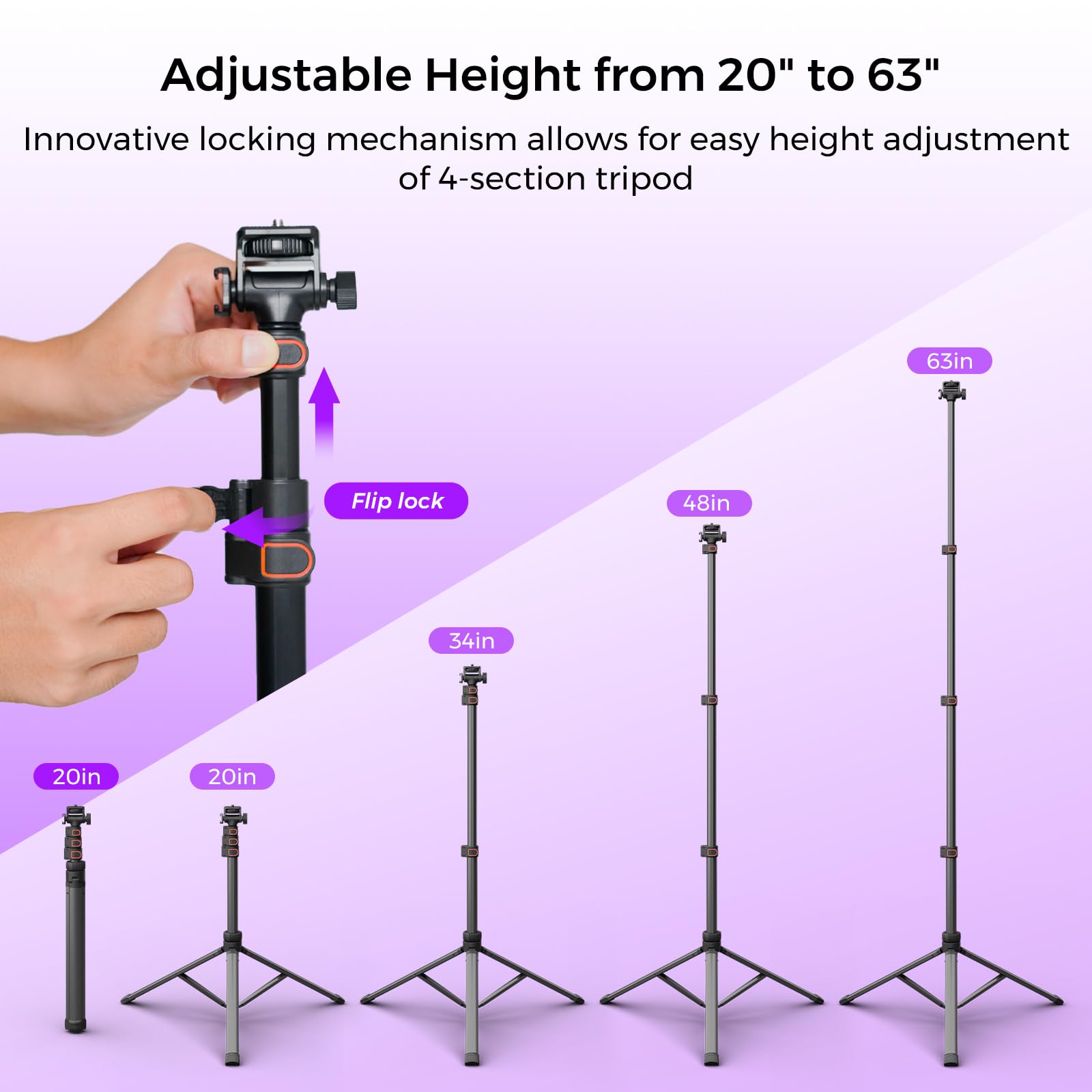 Nearstream Camera Tripod Stand With 1/4" Screw And Cold Shoe, Heavy Duty Tripod For Dslr Camera, For Video Recording/Livestreaming, Height 20 To 63 In (Aw-Czt-02)
