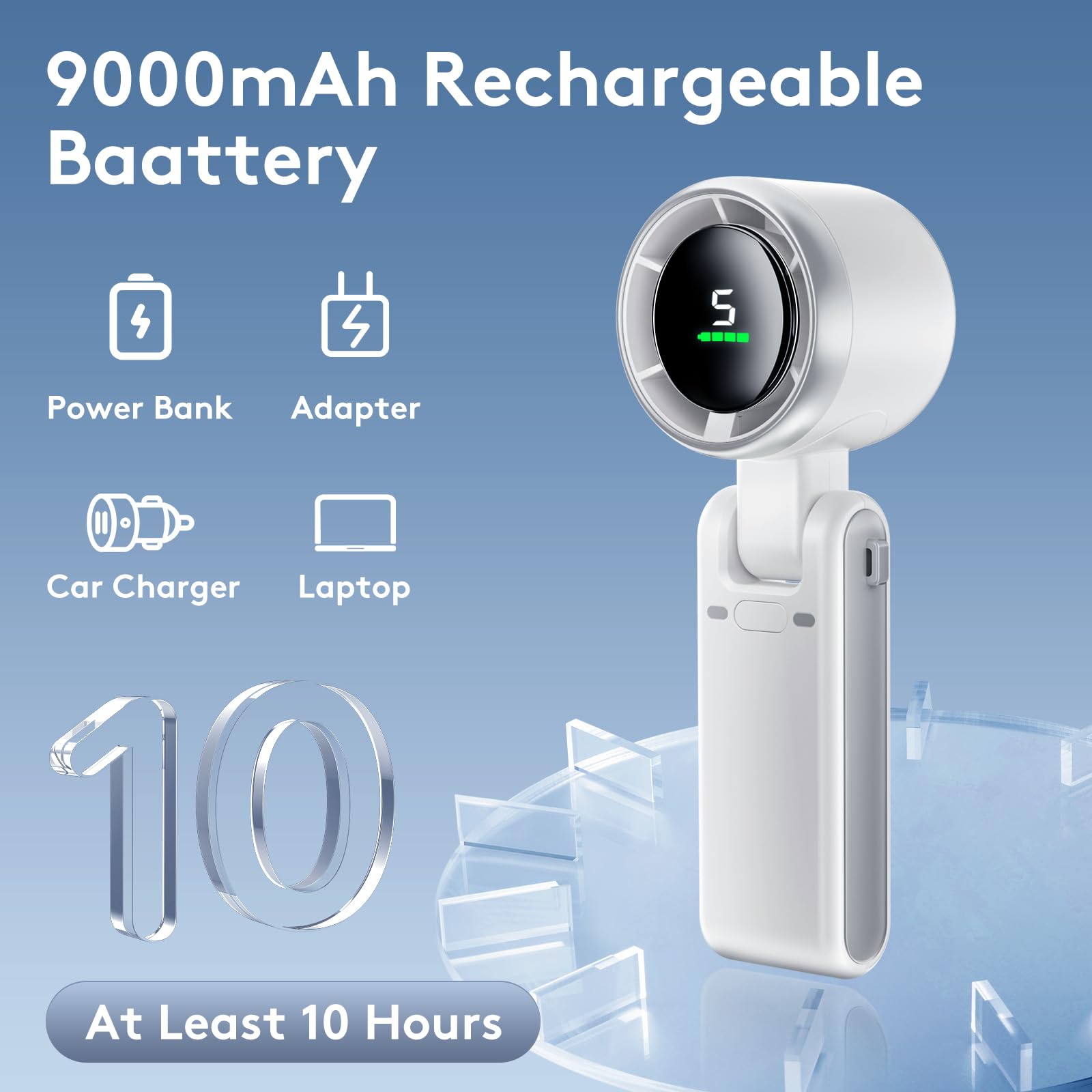 Portable Handheld Mini Fan, Foldable Powerful Winds Turbo Fan, 9000Mah Battery & 50000Rpm Speed, Usb