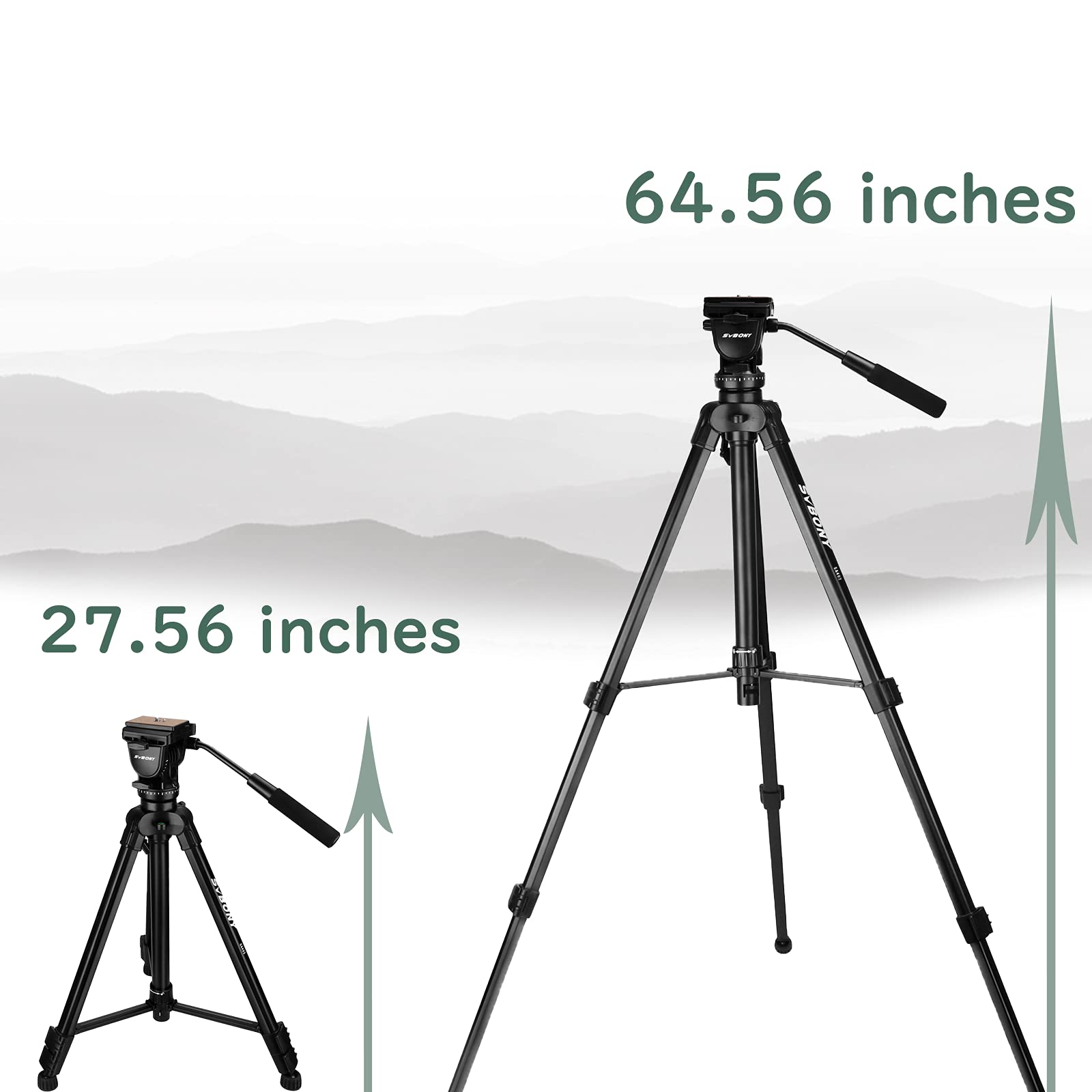 Svbony Sa402 Tripod, Fluid Head Aluminum Travel Tripod With 1/4 Inch Quick Shoe Plate For Spotting Scope And Digital Slr Dslr Cameras Camcorder, Load Up To 13.2 Pounds
