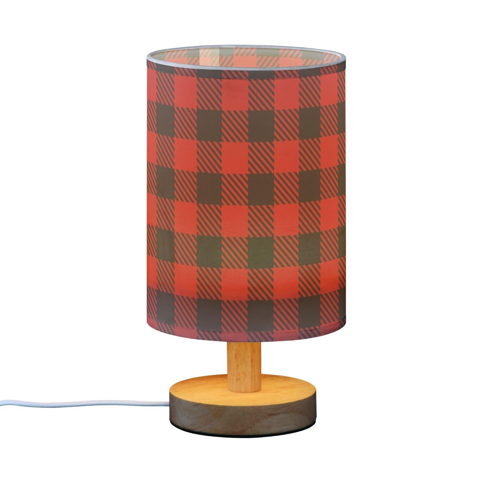 Domiking Black Red Buffalo Plaid Check Bedside Table Lamp For Bedroom Fabric Linen Lampshade Nightstand Lamp Desk Light Lamps For Home Dorm Office 5.12X9.7In