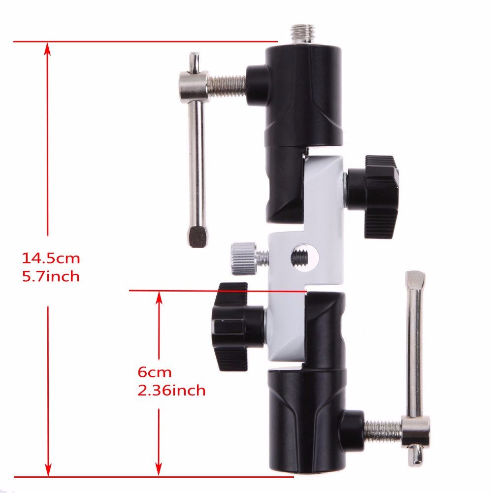 Exmax Full Aluminum Pro Flash Hot Cold Shoe With Triple (3) Flash Mount Head Umbrella Holder Adapter Mount With Swivel/Tilt Bracket 3 Section U Shape Studio Light Stand Speedlight