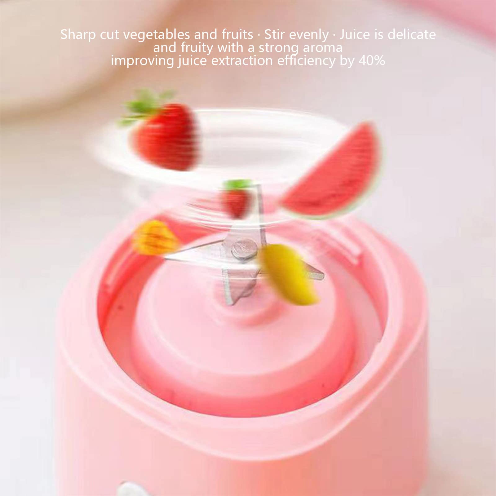 Uniqus Portable Blenders With 4 Blades 300 Ml Food Processor Usb Recharge Travel Cup Small Size Blenders Handheld Blenders For Home, Sporrt, Work Or Travel, Pink