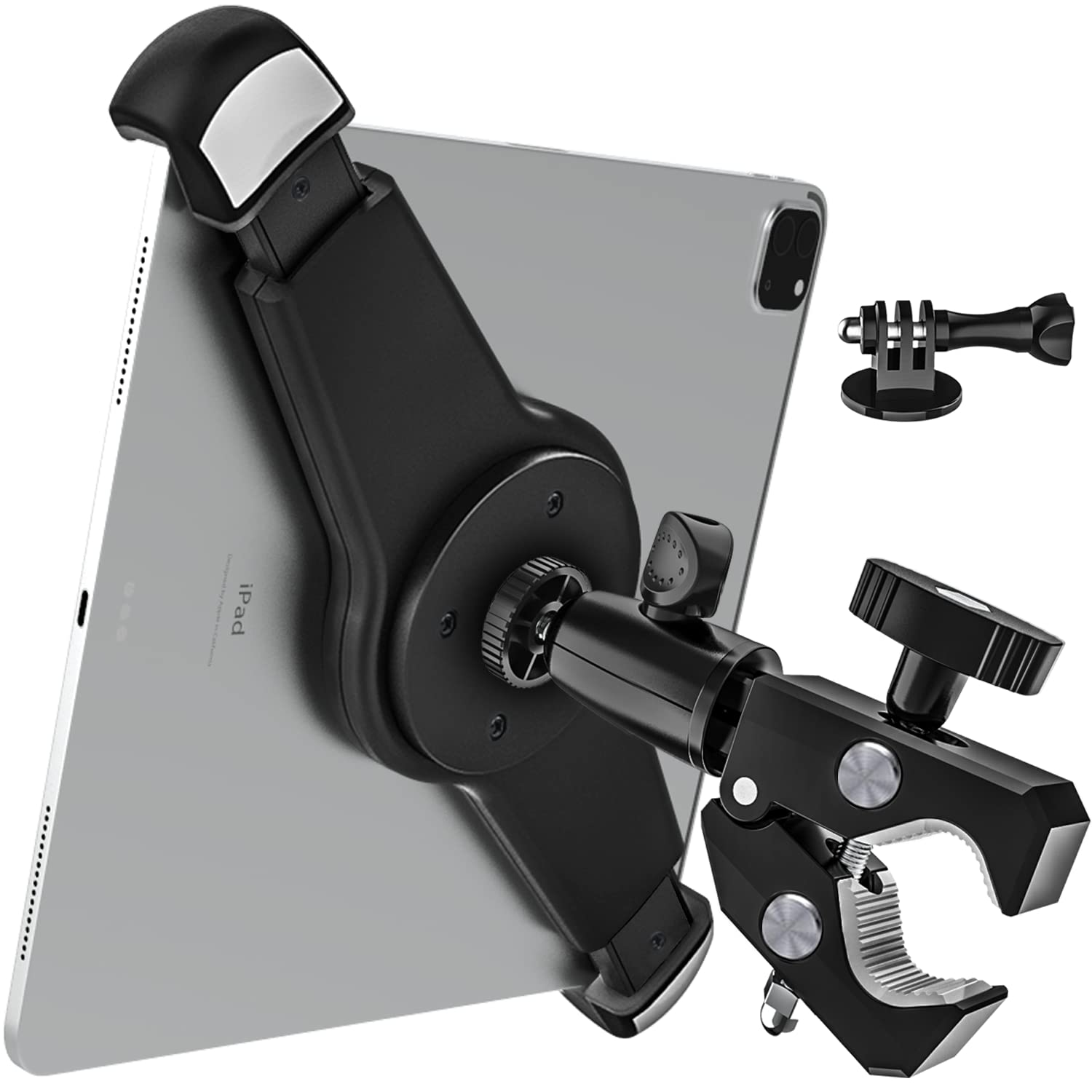 Woleyi Large Tablet Mount Holder With 1/4" Screw Thread For Spin Bike, Treadmill, Microphone Stand, Tripod Adapter, Exercise Bicycle, Handlebar, For Ipad Pro 13 Air & 9.5-14.5" Tablet, Gopro, Camera
