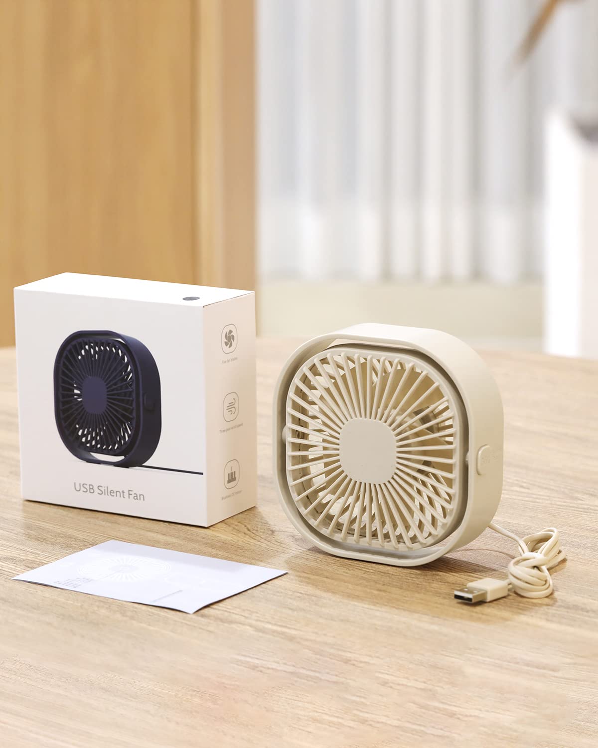 Rjvw 4 Inch Small Usb Desk Fan, 3-Speed Portable & 360°Rotatable Mini Cooling Fan, Usb-Powered