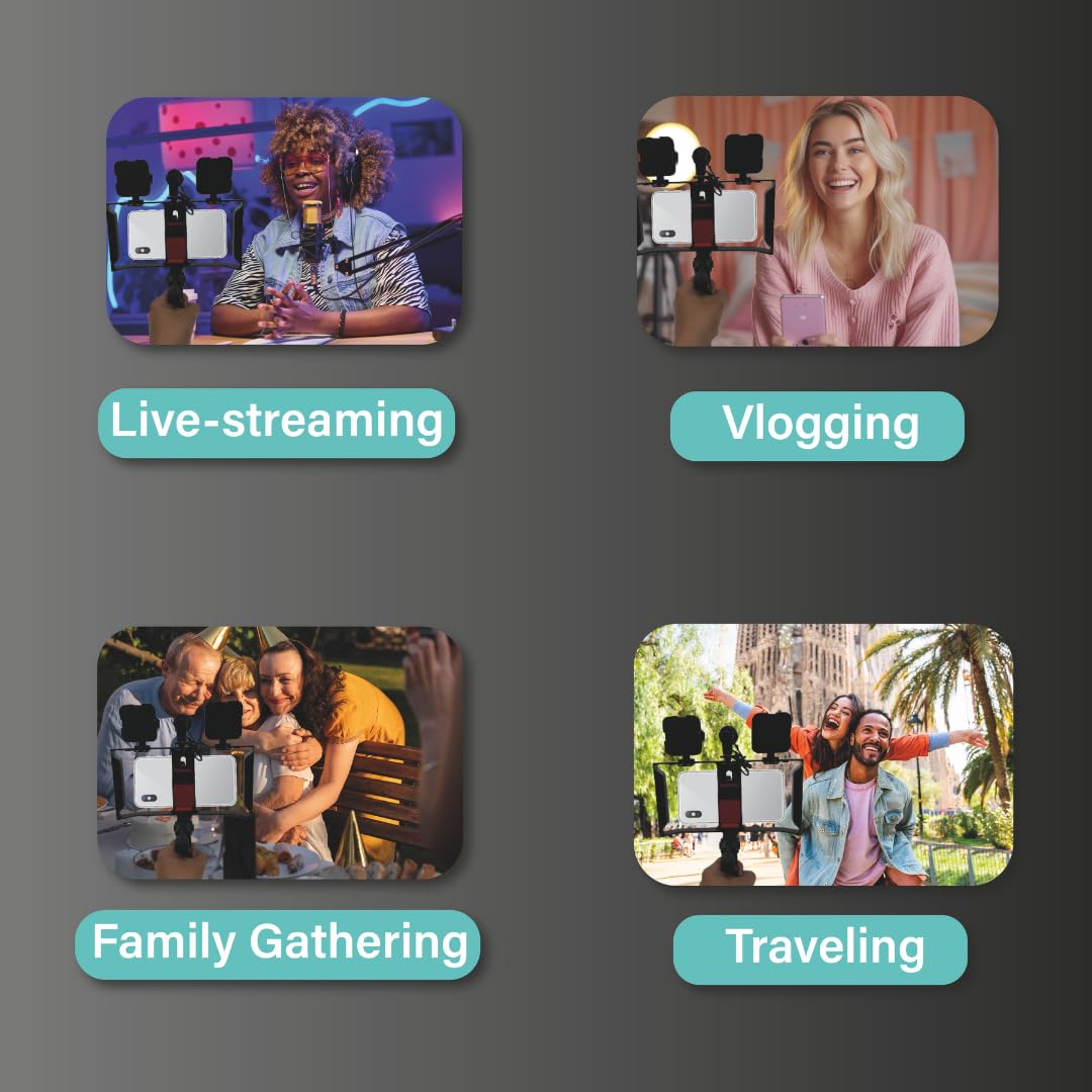 T Cache Vlogging Kit For Iphone & Android - Youtube Starter Kit With 2 Led Light, Tripod, Microphone & Smartphone Holder, Social Media Video Recording Kit - Content Creator Essentials