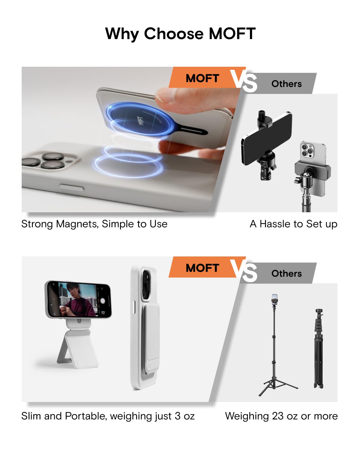 Moft Phone Tripod Stand Compatible With Iphone 16/15/14/13/12 Series, Angle Adjustment & Strong Magnets Movas Vegan Leather Invisible Selfie Stick Tripod, Misty Cove (Without Card Slot)