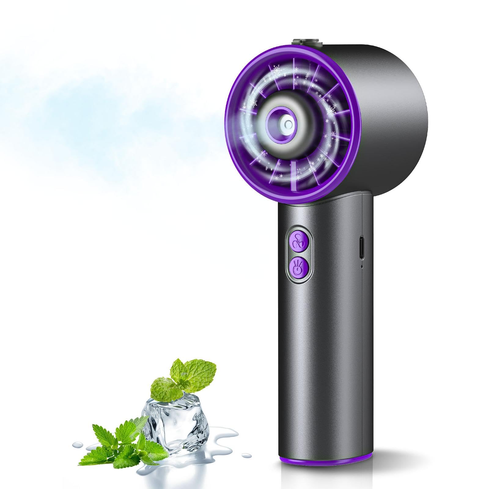 Ausic portable handheld turbo fan with mist, high-speed personal cooling, and 3-speed settings for refreshing air